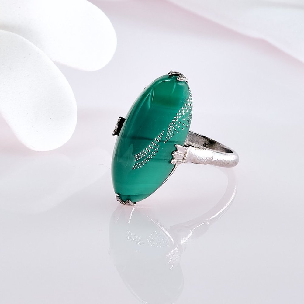 Vintage Malachite Ring, Size 6 US